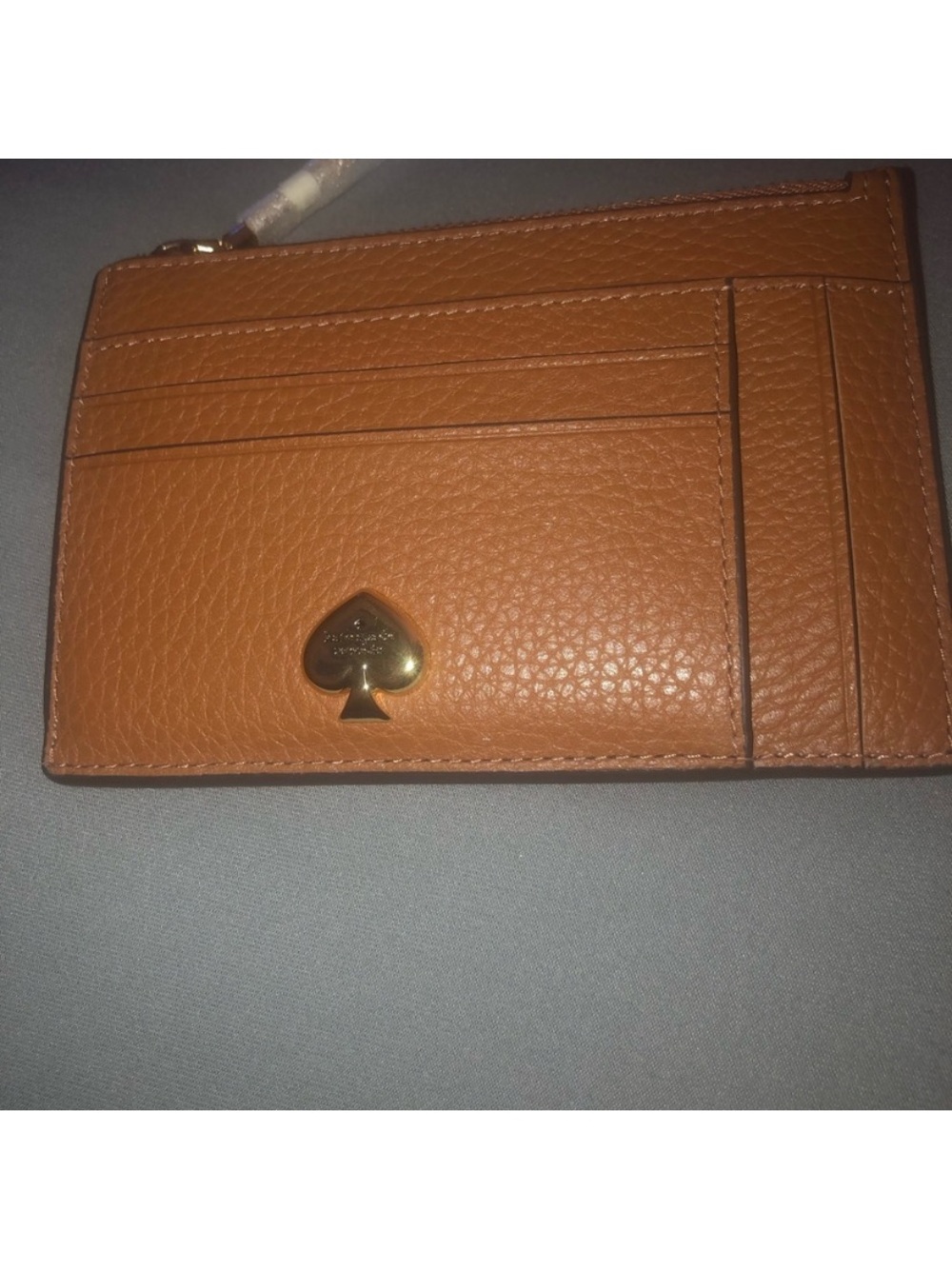 kate spade Tan Leather Card Case with Gold Spade Emblem size 4.5 x4